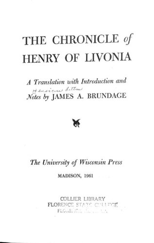 The Chronicle of Henry Of Livonia