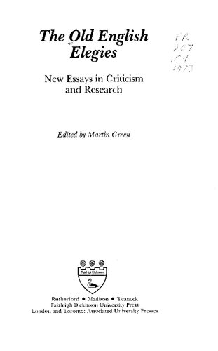 The Old English elegies : new essays in criticism and research
