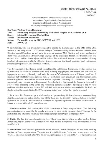 Preliminary proposal for encoding the Bamum script in the BMP of the UCS