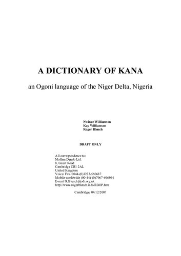 A dictionary of Kana, an Ogoni language of the Niger Delta, Nigeria