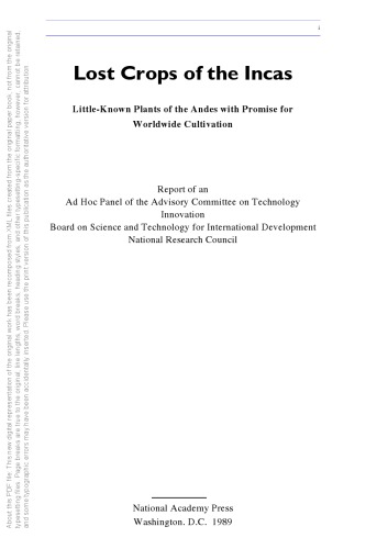 Lost crops of the Incas: little-known plants of the Andes with promise for worldwide cultivation