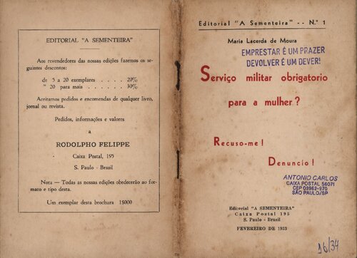 Serviço militar obrigatório para mulher? Recuso-me! Denuncio!