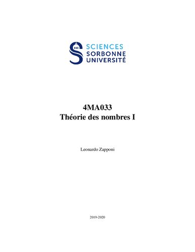 4MA033 Théorie des nombres I