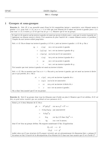 3M270 Algèbre: exercises corrigées