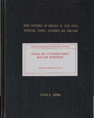 Bura folksongs: an analysis of their types, occasions, themes, techniques and functions
