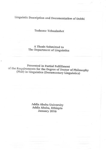 Linguistic Description and Documentation of Dobbi