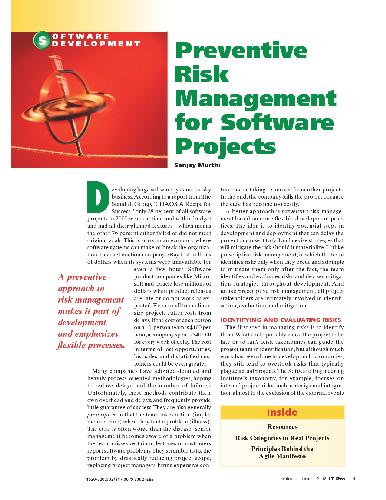 Preventive Risk Management for Software Projects