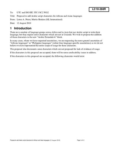 Proposal to add Arabic script characters for African and Asian languages