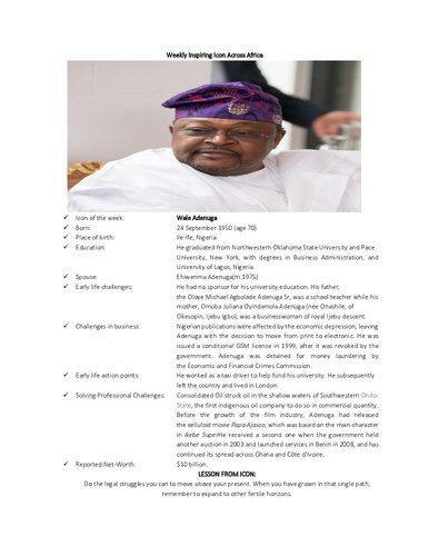 Weekly Inspiring Icon Across Africa- Wale Adenuga
