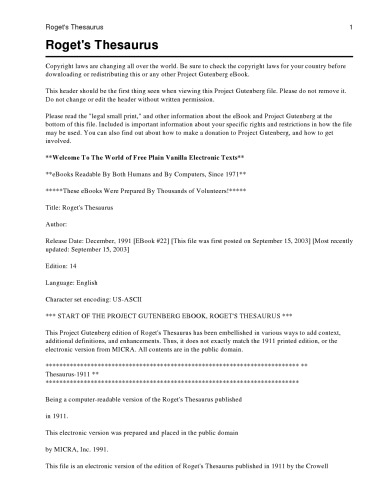 Roget's thesaurus of English words and phrases