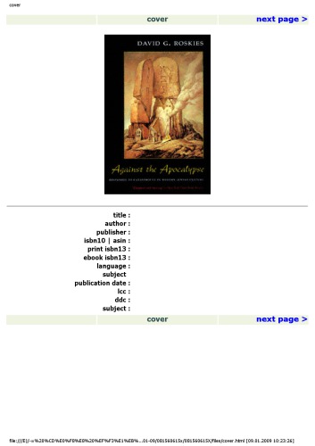 Against the apocalypse: responses to catastrophe in modern Jewish culture