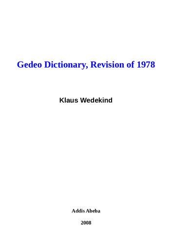 Gedeo Dictionary, Revision of 1978