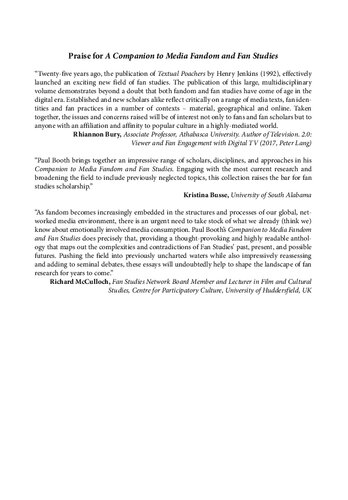 A Companion to Media Fandom and Fan Studies (Wiley Blackwell Companions to Cultural Studies)