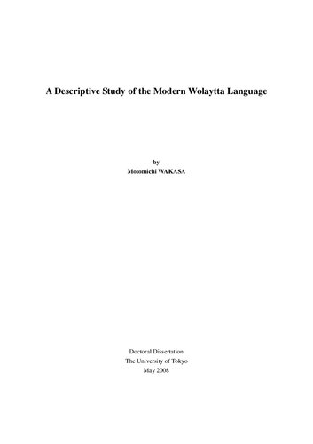 A Descriptive Study of the Modern Wolaytta Language