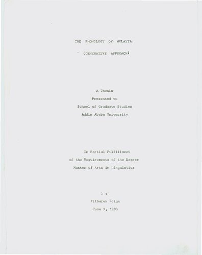 The phonology of Wolayta (generative approach)