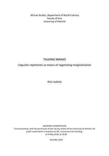 Talking Manjo: Linguistic repertoires as means of negotiating marginalization