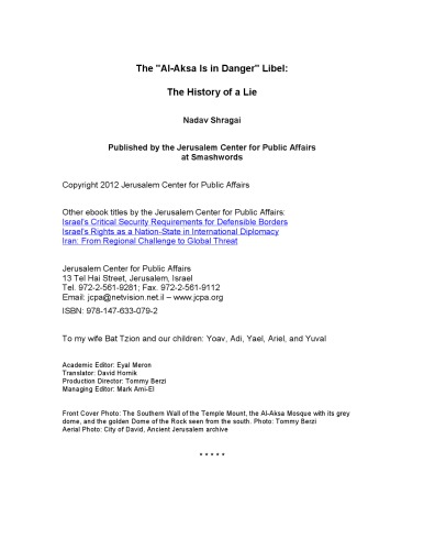 The ''Al-Aksa is in danger'' libel: the history of a lie