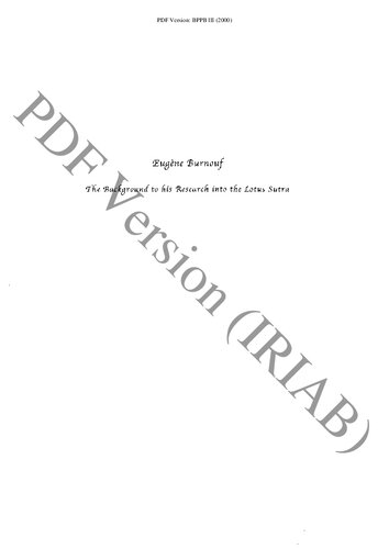 Eugène Burnouf: the Background to his Research into the Lotus Sutra