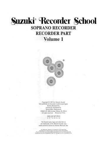 Suzuki Recorder School (Soprano Recorder), Vol 1: Recorder Part