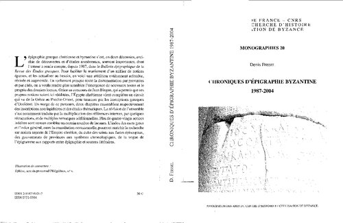 Chroniques d'Epigraphie Byzantine 1987-2004