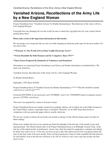 Vanished arizona: recollections of the army life by a new England woman