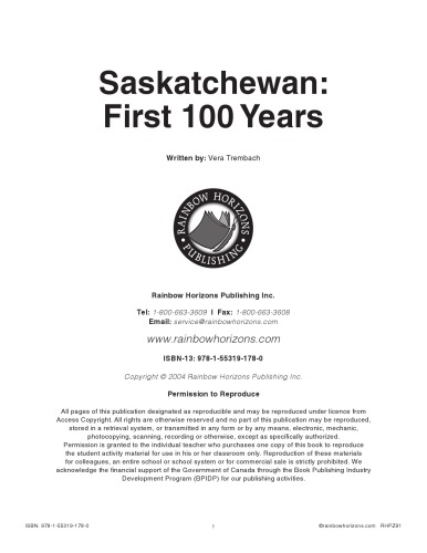 Saskatchewan: First 100 Years