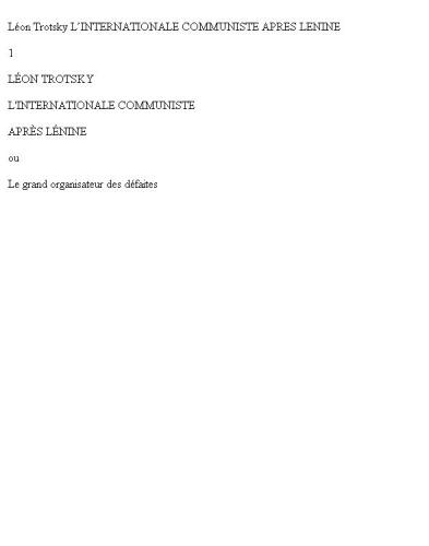 L'Internationale communiste après Lénine