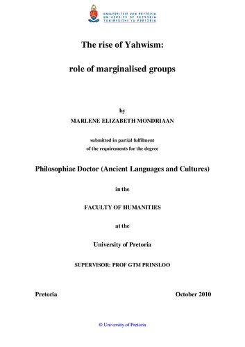 The Rise of Yahwism: Role of Marginalised Groups