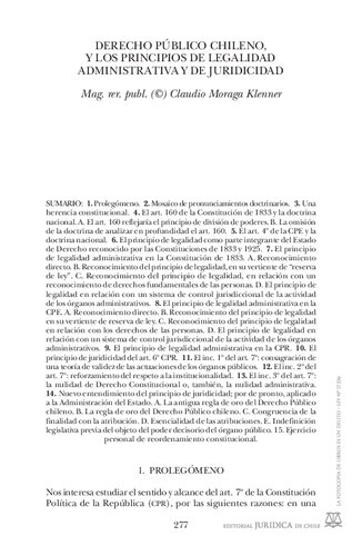 Derecho Publico Chileno, y los Principios de Legalidad Administrativa y Juridicidad