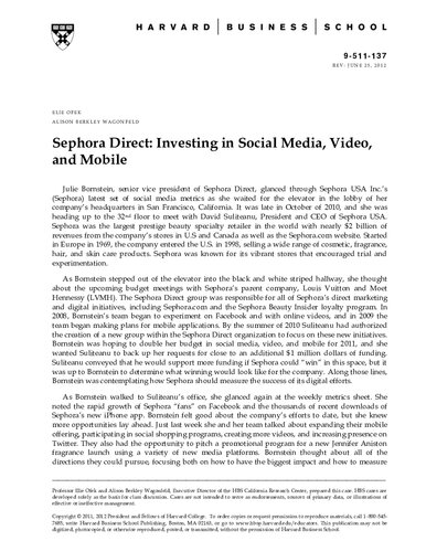 Sephora Direct: Investing in Social Media, Video, and Mobile