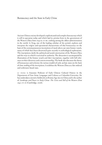 Bureaucracy and the State in Early China: Governing the Western Zhou