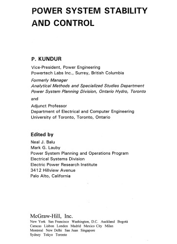 Power system stability and control