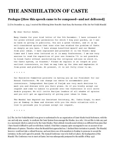 The Annihilation of Caste