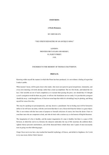 Endymion: A Poetic Romance