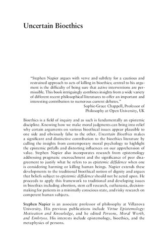 Uncertain Bioethics: Moral Risk and Human Dignity