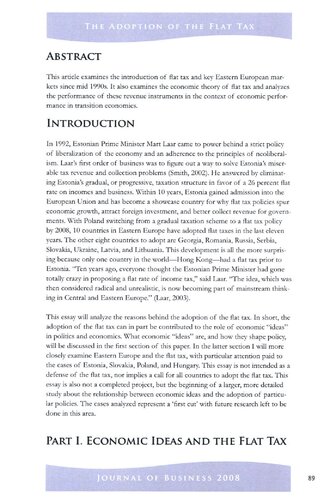 The Adoption of the Flat Tax: Economic Ideas in Eastern Europe