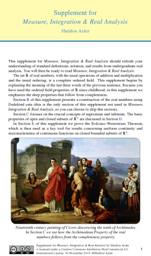 Measure, integration and real analysis. Supplement