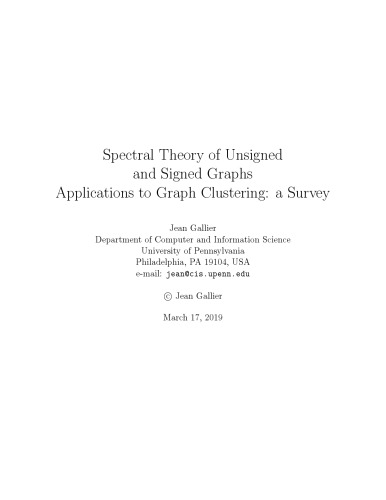Spectral theory of unsigned and signed graphs, applications to graph clustering