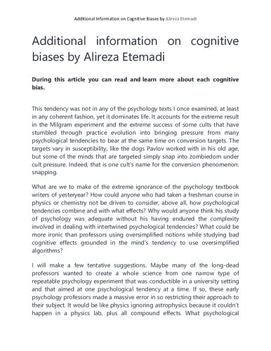 Additional Information on Cognitive Biases by Alireza Etemadi