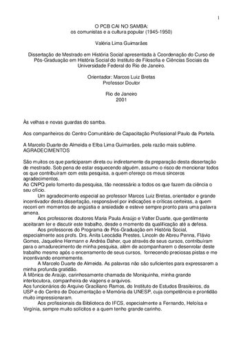 O PCB Cai no Samba: os comunistas e a cultura popular (1945-1950)