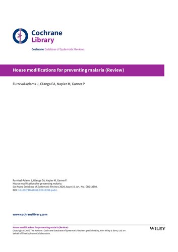 House modifications for preventing malaria