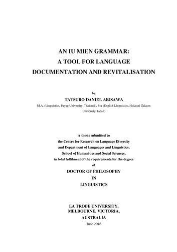 An Iu Mien grammar: a tool for language documentation and revitalisation
