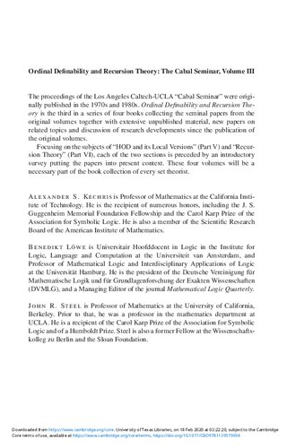 Ordinal Definability and Recursion Theory - The Cabal Seminar, Volume III