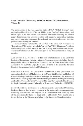 Large Cardinals, Determinacy and Other Topics - The Cabal Seminar, Volume IV