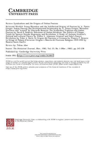 Syndicalism and the Origins of Italian Fascism