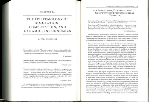 The Epistemology of Simulation, Computation, and Dynamics in Economics (in The Oxford Handbook of Computational Economics and Finance)