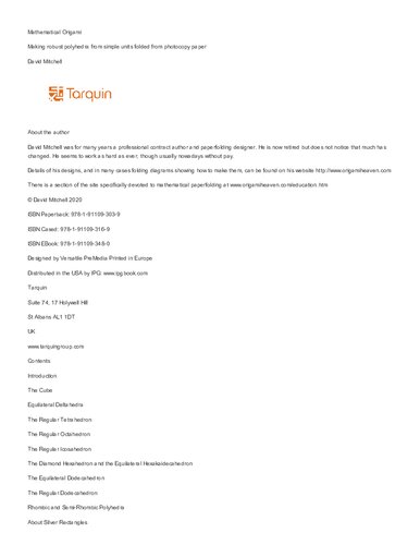 Mathematical Origami: Geometrical shapes by paper folding