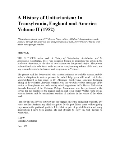 A History of Unitarianism: In Transylvania, England and America Volume II