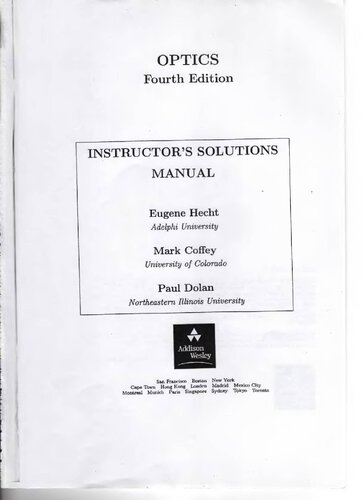 Optics: instructor’s solutions manual