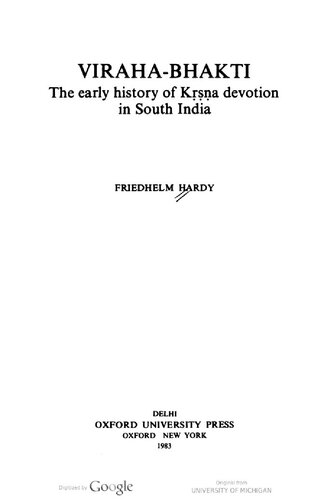 Viraha-bhakti: The Early History of Krsna Devotion in South India